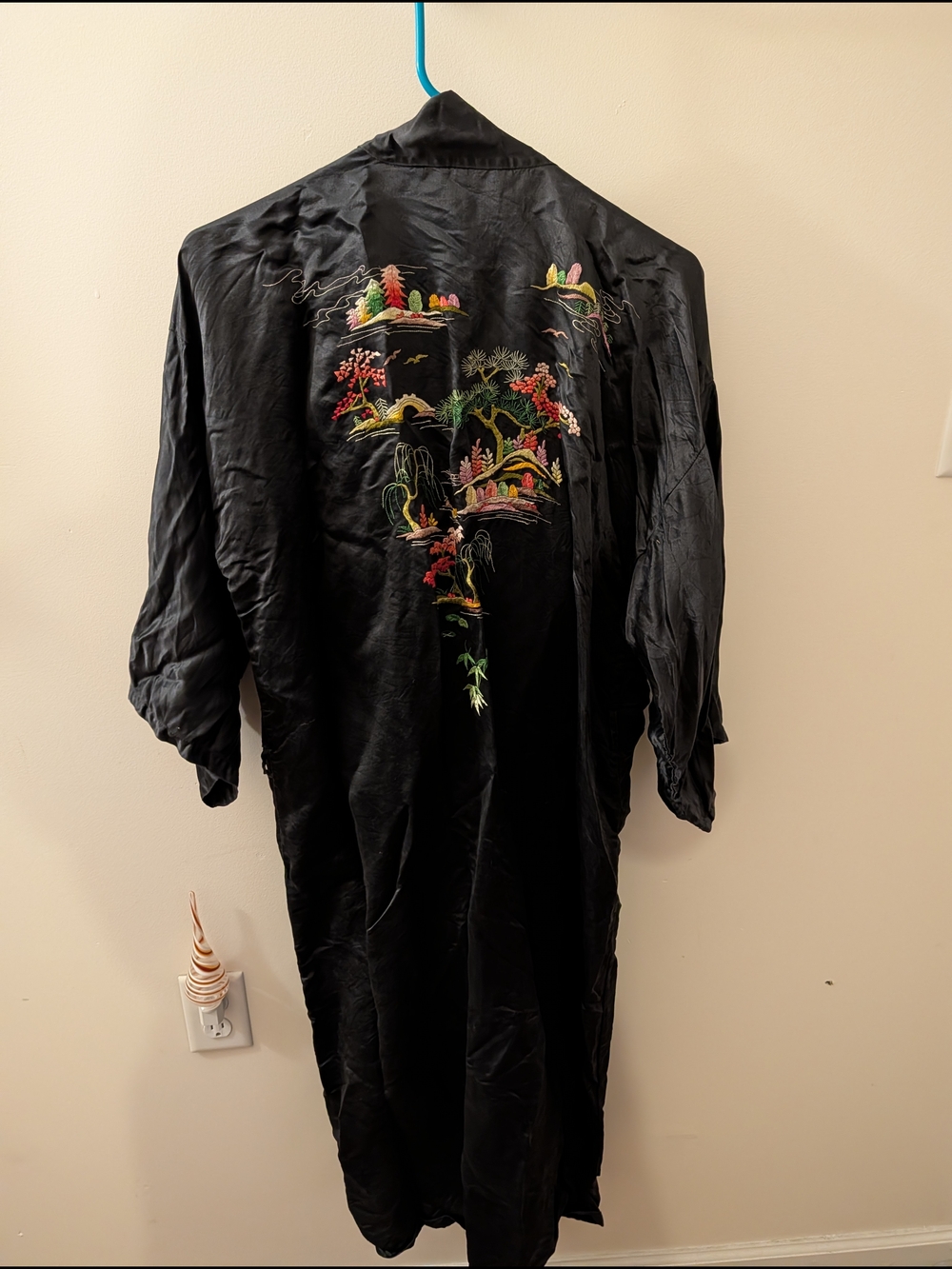 Black Embroidered Satin Long Robe - Women's Intimates & Sleepwear
